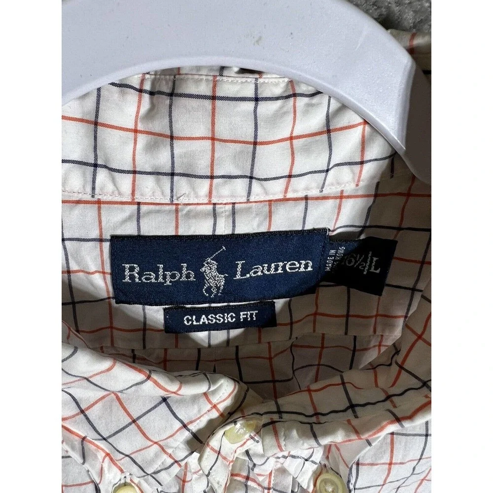 Ralph Lauren Classic Fit Windowpane Button Down Dress Shirt Mens Size 16.5 Large